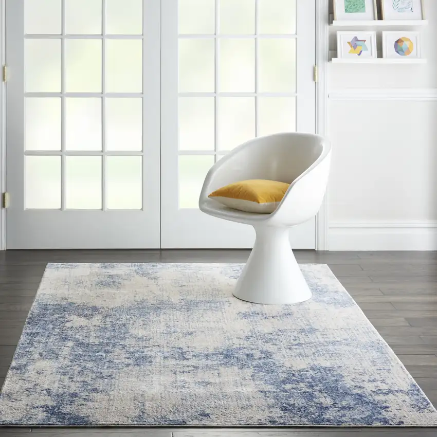 Ivory And Blue Abstract Area Rug Photo 4