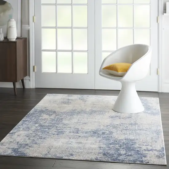 Ivory And Blue Abstract Area Rug Photo 5