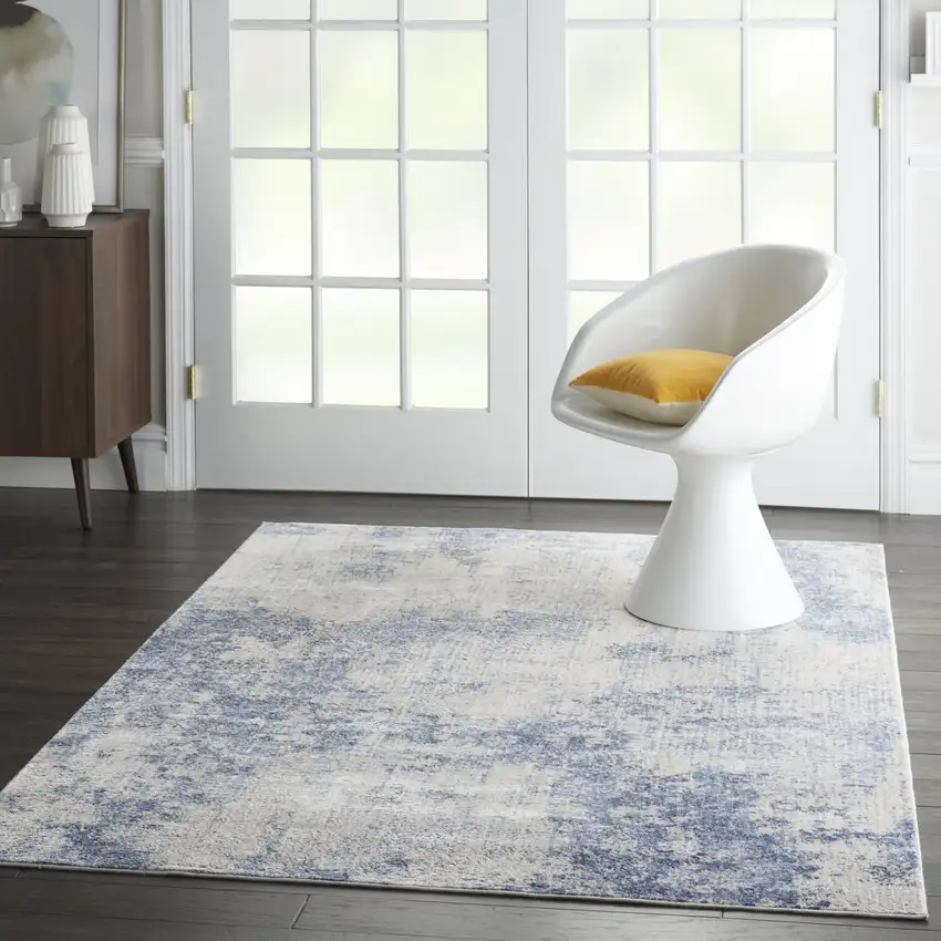 Ivory And Blue Abstract Area Rug Photo 5