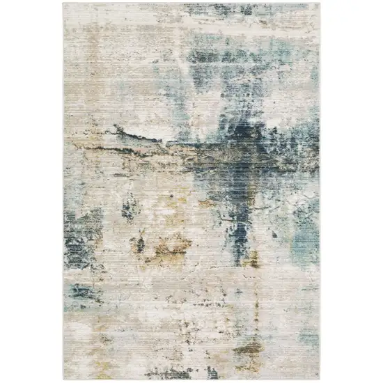 Ivory And Blue Abstract Area Rug Photo 2