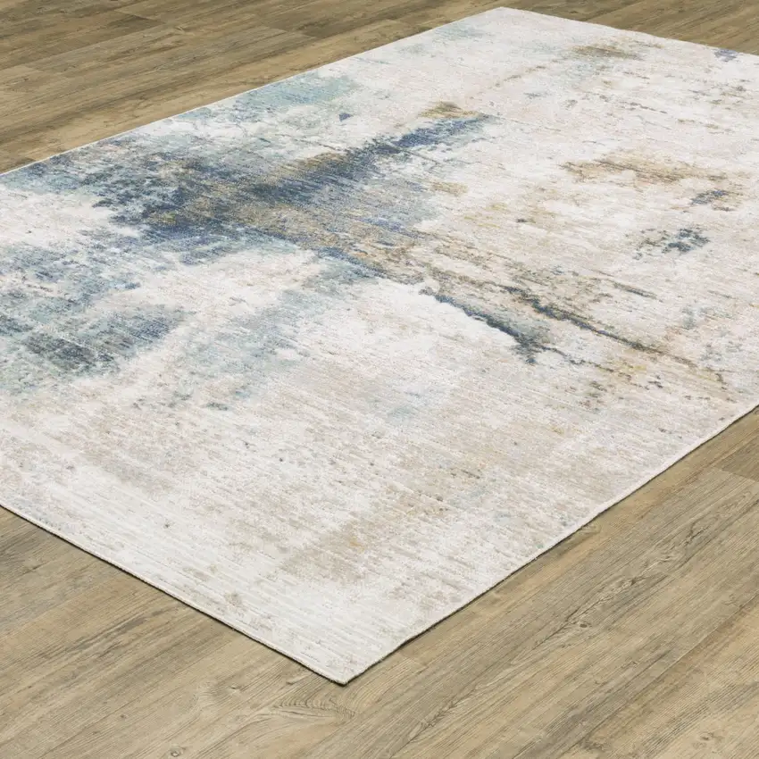 Ivory And Blue Abstract Area Rug Photo 8