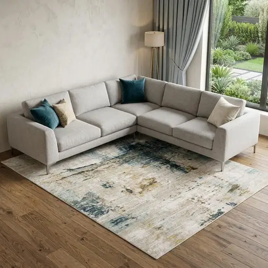 Ivory And Blue Abstract Area Rug Photo 1