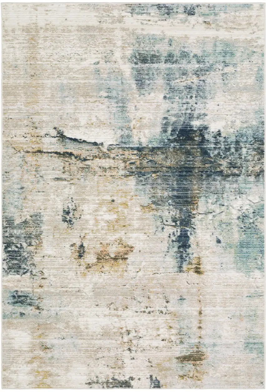 Ivory And Blue Abstract Area Rug Photo 2