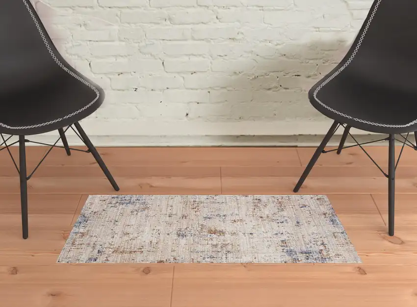 Ivory And Blue Abstract Area Rug Photo 2