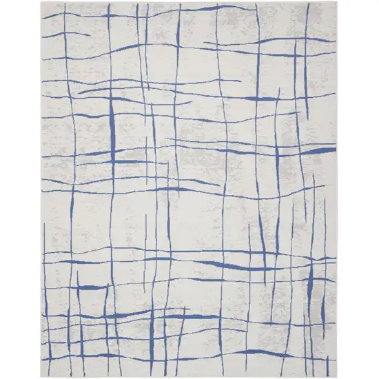 Ivory And Blue Abstract Distressed Area Rug Photo 2