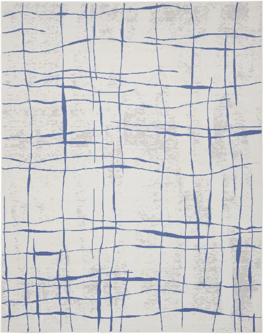 Ivory And Blue Abstract Distressed Area Rug Photo 2