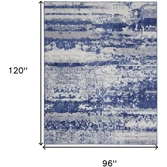 Ivory And Blue Abstract Distressed Area Rug Photo 3