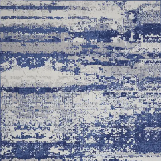Ivory And Blue Abstract Distressed Area Rug Photo 8