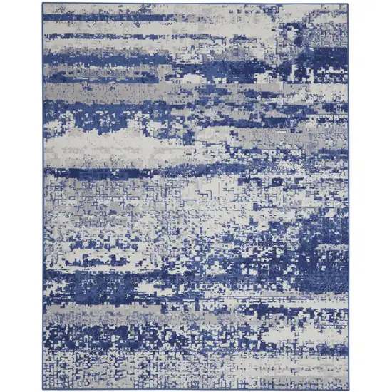 Ivory And Blue Abstract Distressed Area Rug Photo 2