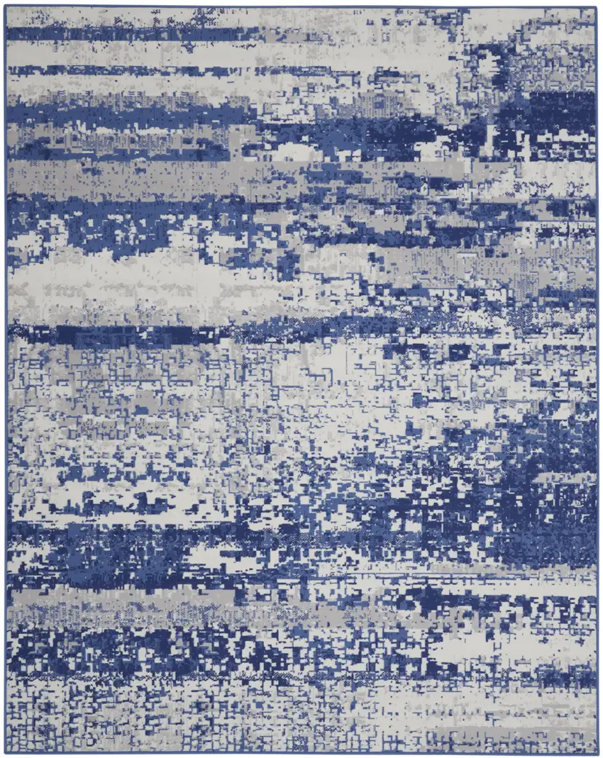 Ivory And Blue Abstract Distressed Area Rug Photo 2