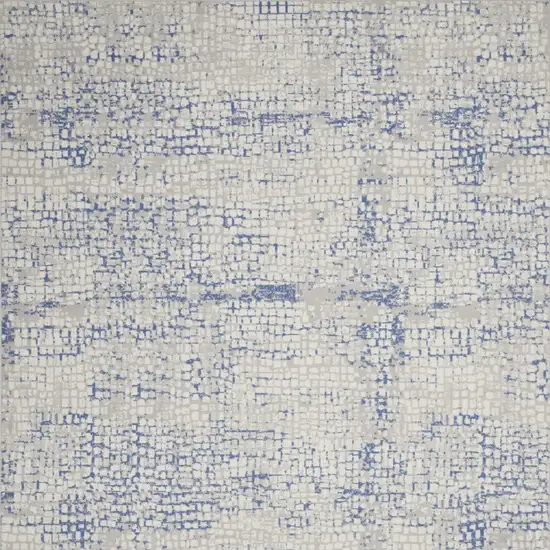 Ivory And Blue Abstract Distressed Area Rug Photo 6