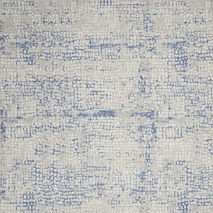 Ivory And Blue Abstract Distressed Area Rug Photo 6
