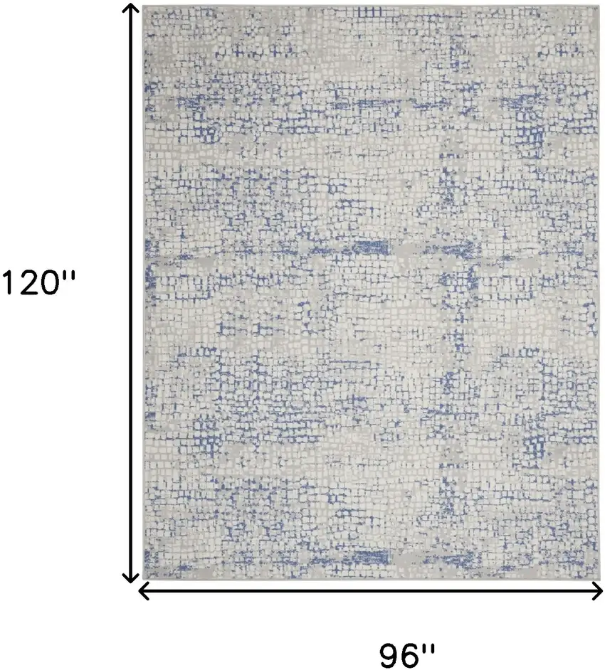 Ivory And Blue Abstract Distressed Area Rug Photo 3