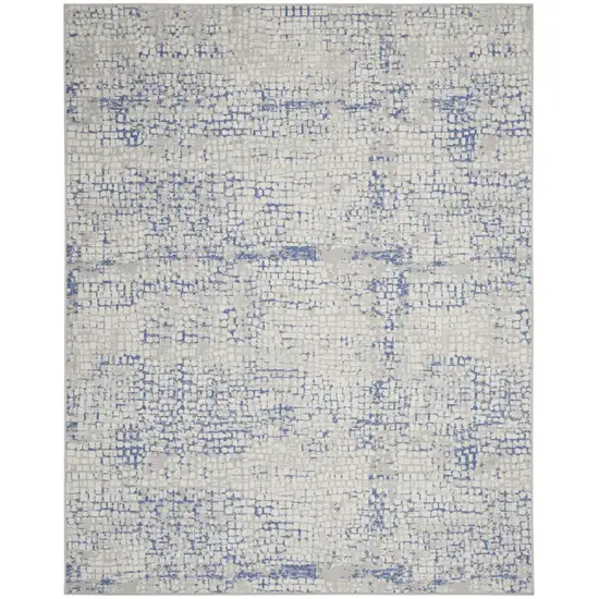 Ivory And Blue Abstract Distressed Area Rug Photo 2