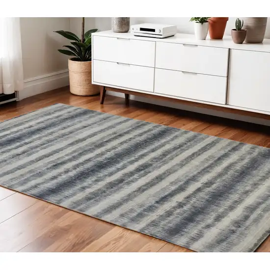 Ivory And Blue Abstract Hand Woven Area Rug Photo 1