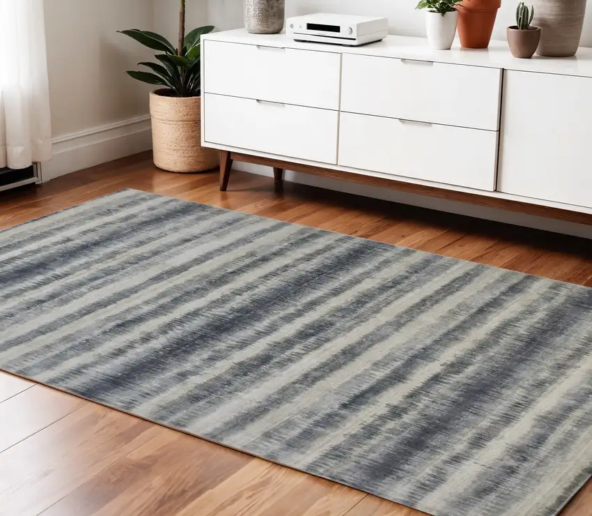Ivory And Blue Abstract Hand Woven Area Rug Photo 1