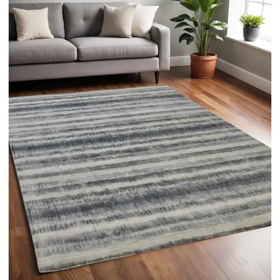 Ivory And Blue Abstract Hand Woven Area Rug Photo 2