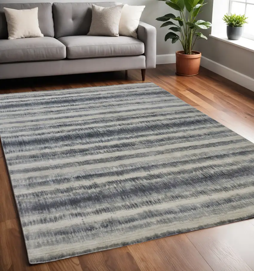 Ivory And Blue Abstract Hand Woven Area Rug Photo 2