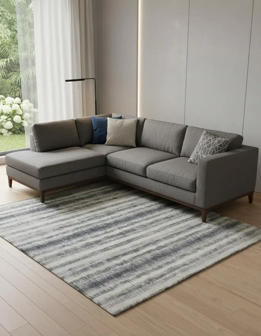 Ivory And Blue Abstract Hand Woven Area Rug Photo 1