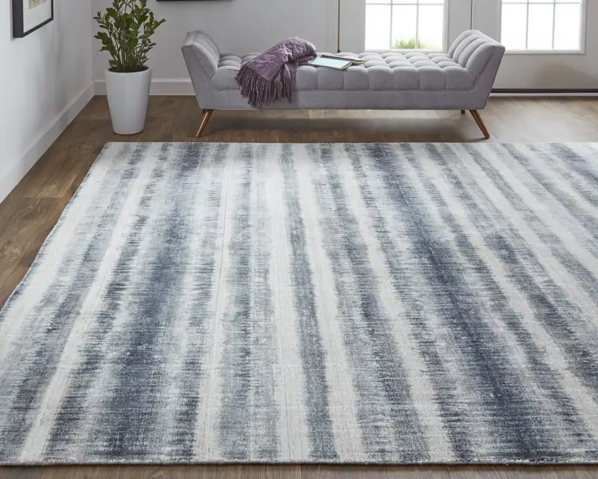Ivory And Blue Abstract Hand Woven Area Rug Photo 1