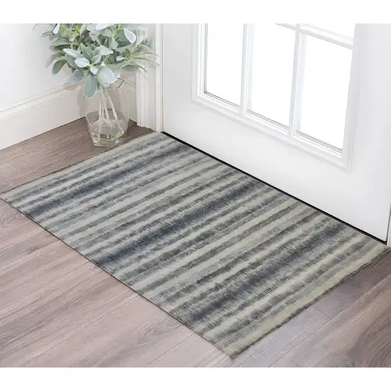 Ivory And Blue Abstract Hand Woven Area Rug Photo 1