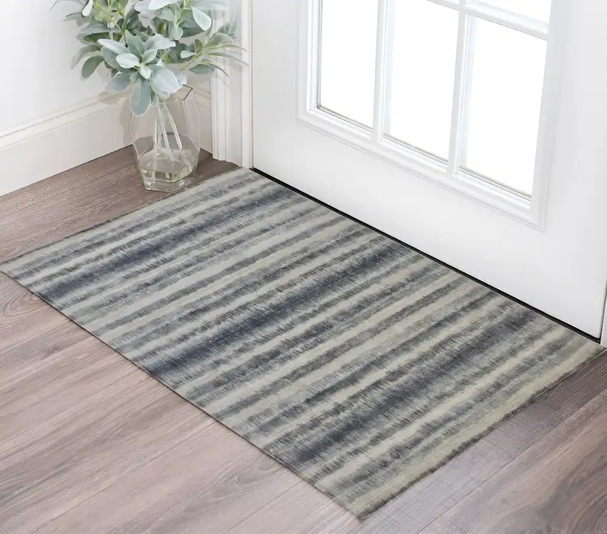 Ivory And Blue Abstract Hand Woven Area Rug Photo 1
