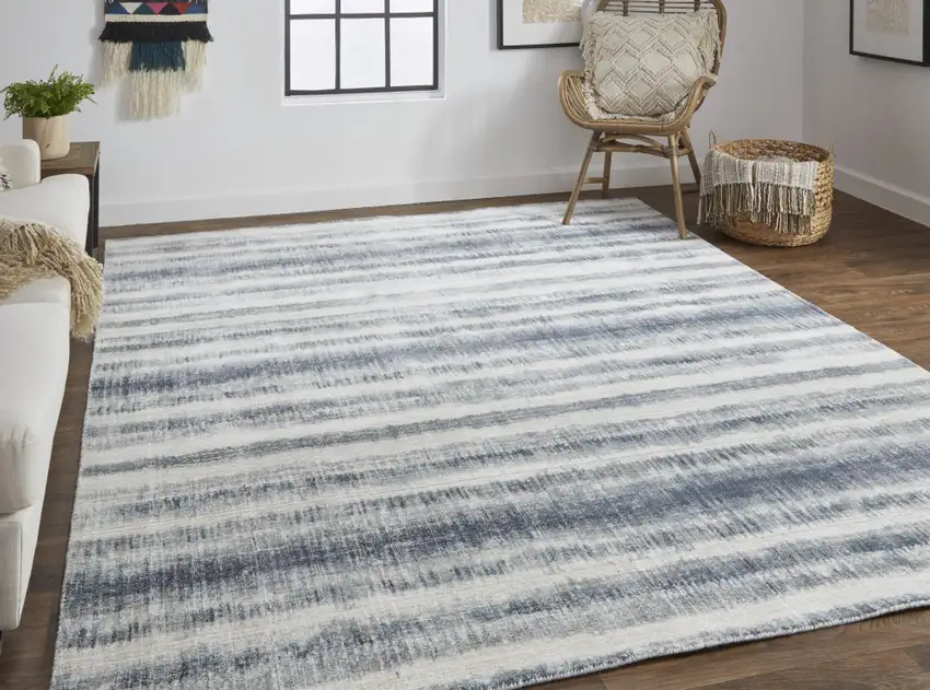 Ivory And Blue Abstract Hand Woven Area Rug Photo 3