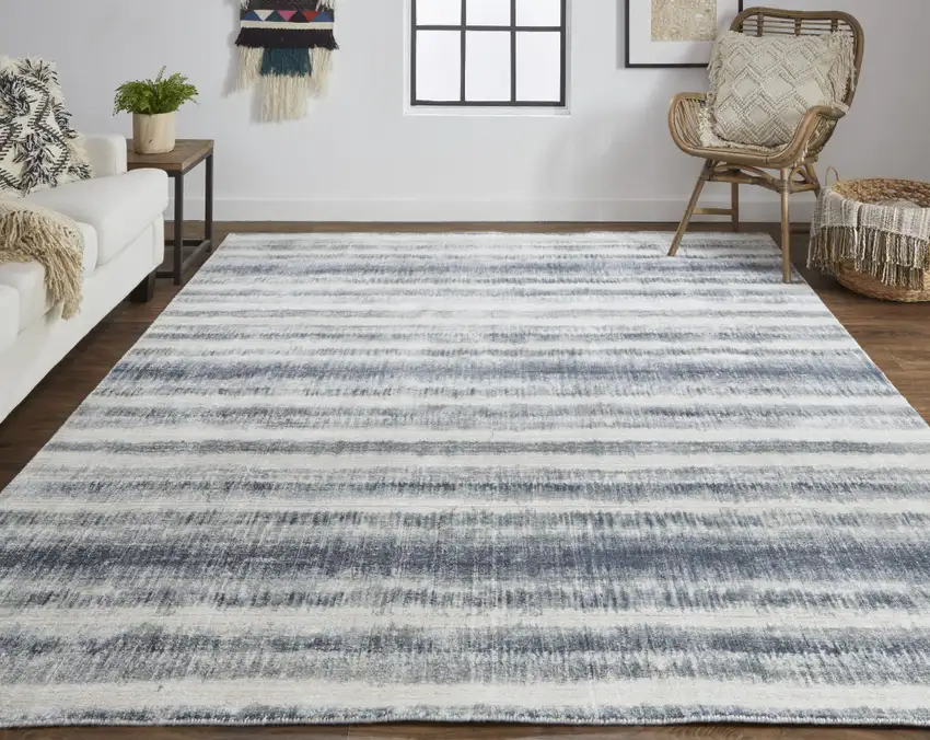 Ivory And Blue Abstract Hand Woven Area Rug Photo 2
