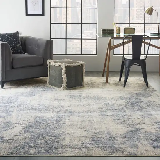Ivory And Blue Abstract Non Skid Area Rug Photo 4