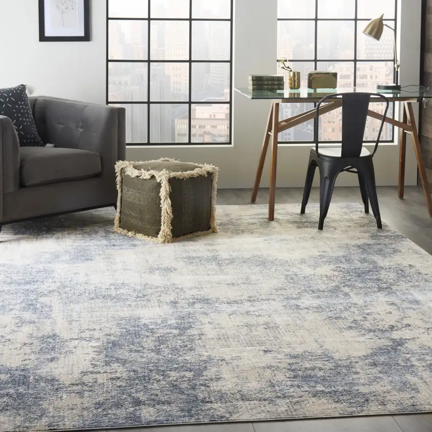 Ivory And Blue Abstract Non Skid Area Rug Photo 6