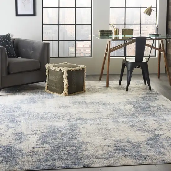 Ivory And Blue Abstract Non Skid Area Rug Photo 6