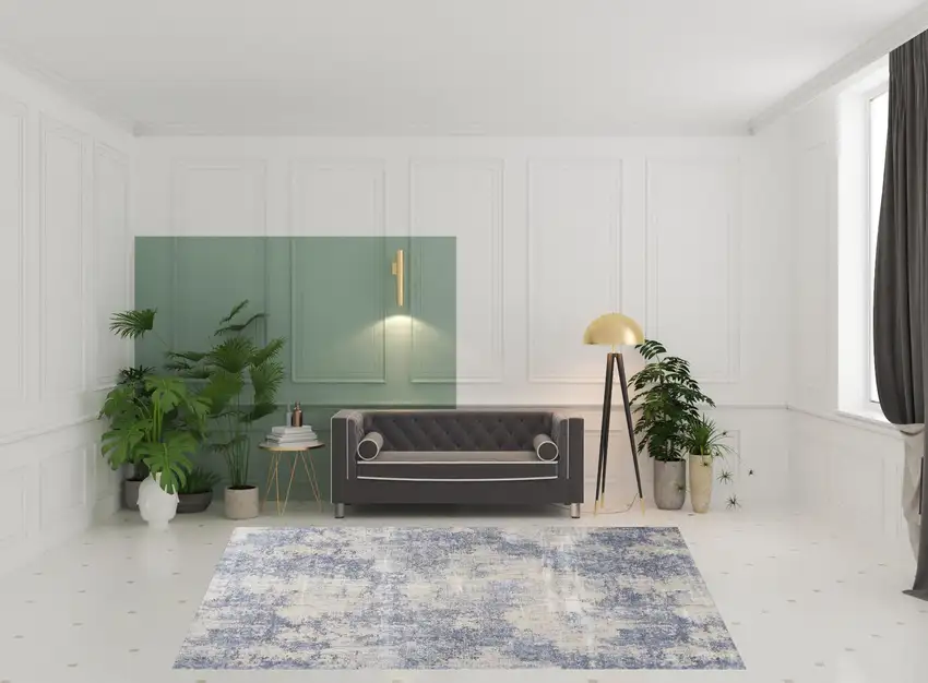 Ivory And Blue Abstract Non Skid Area Rug Photo 1