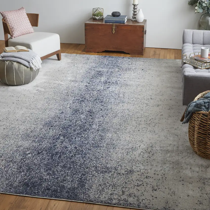 Ivory And Blue Abstract Power Loom Area Rug Photo 7