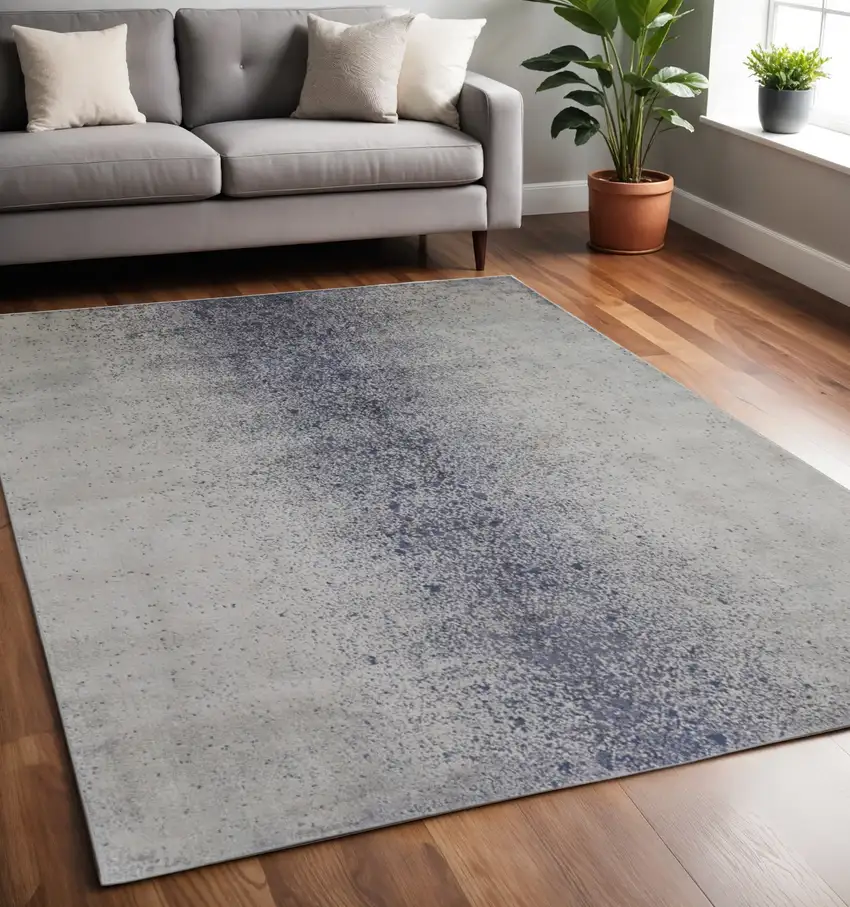 Ivory and Blue Abstract Power Loom Non Skid Area Rug Photo 1