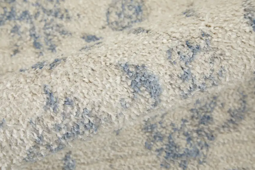 Ivory And Blue Abstract Power Loom Distressed Area Rug Photo 6