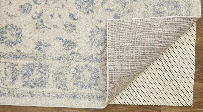 Ivory And Blue Abstract Power Loom Distressed Area Rug Photo 3