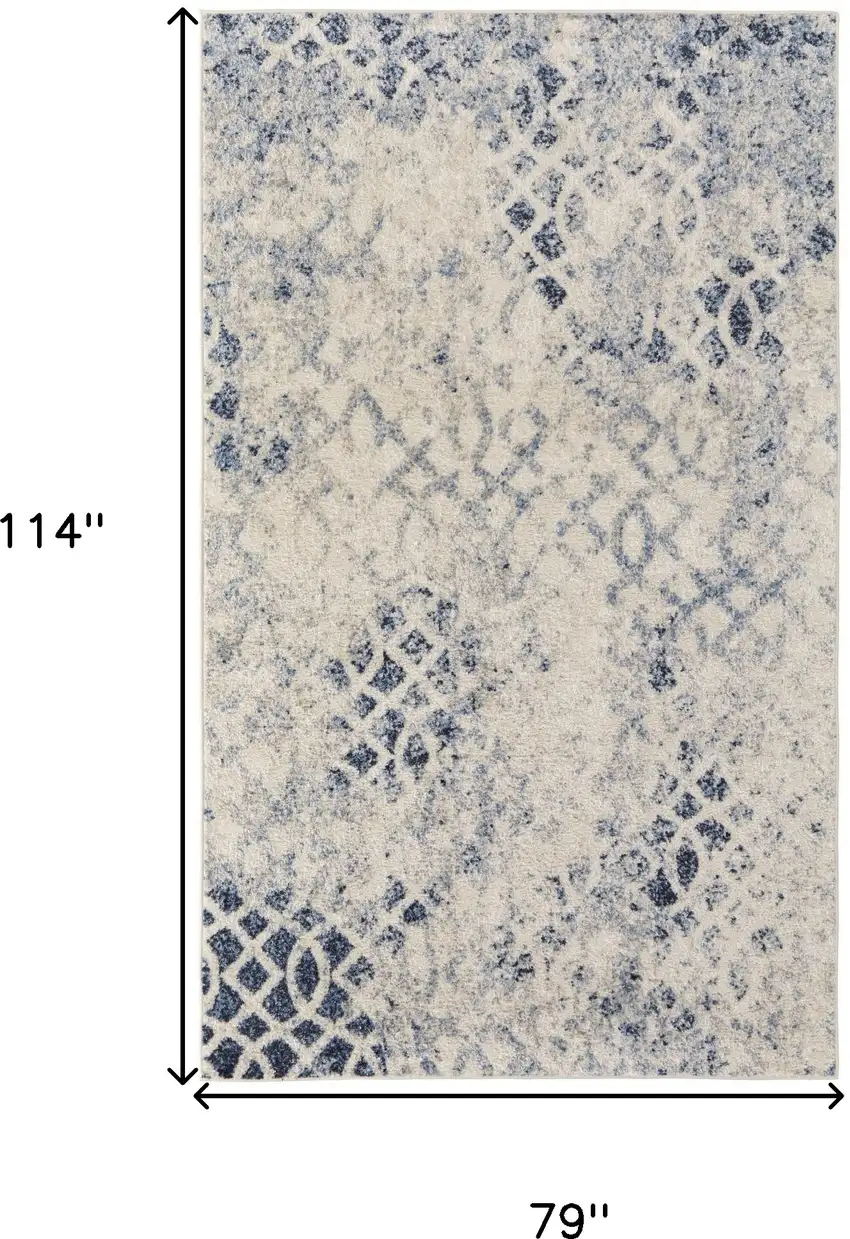 Ivory And Blue Abstract Power Loom Distressed Area Rug Photo 10