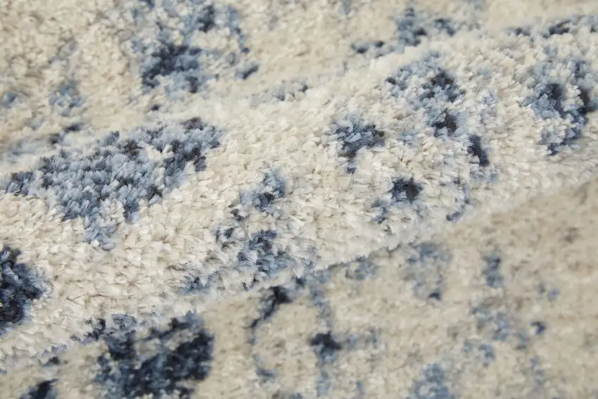 Ivory And Blue Abstract Power Loom Distressed Area Rug Photo 9