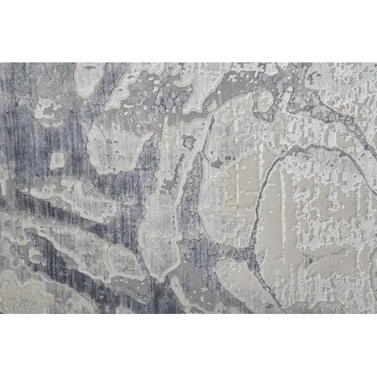 Ivory And Blue Abstract Power Loom Distressed Area Rug Photo 7