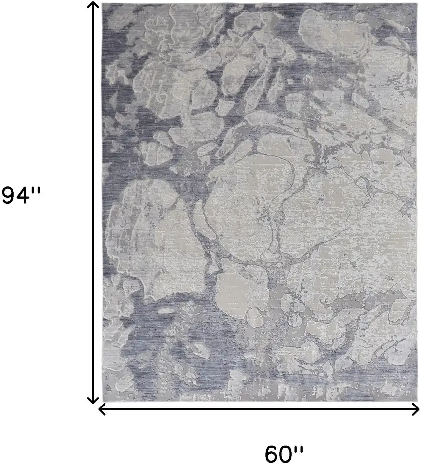 Ivory And Blue Abstract Power Loom Distressed Area Rug Photo 10