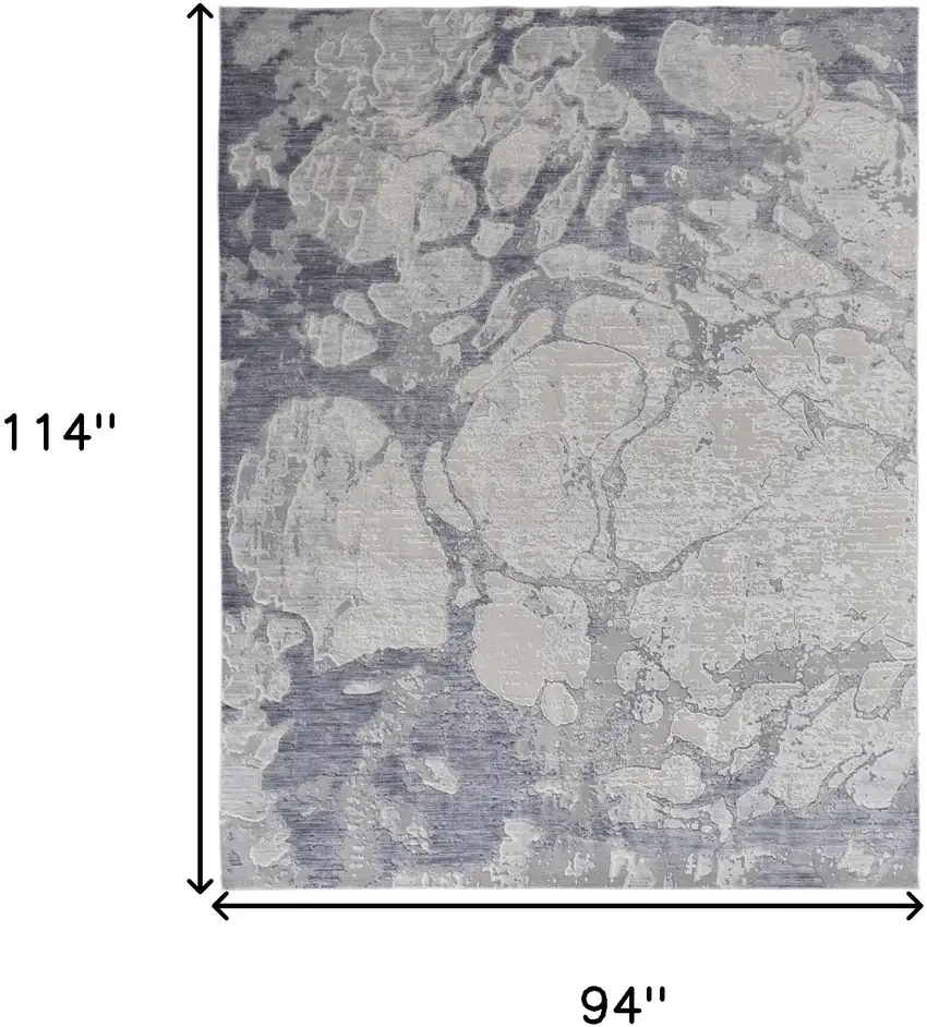 Ivory And Blue Abstract Power Loom Distressed Area Rug Photo 10