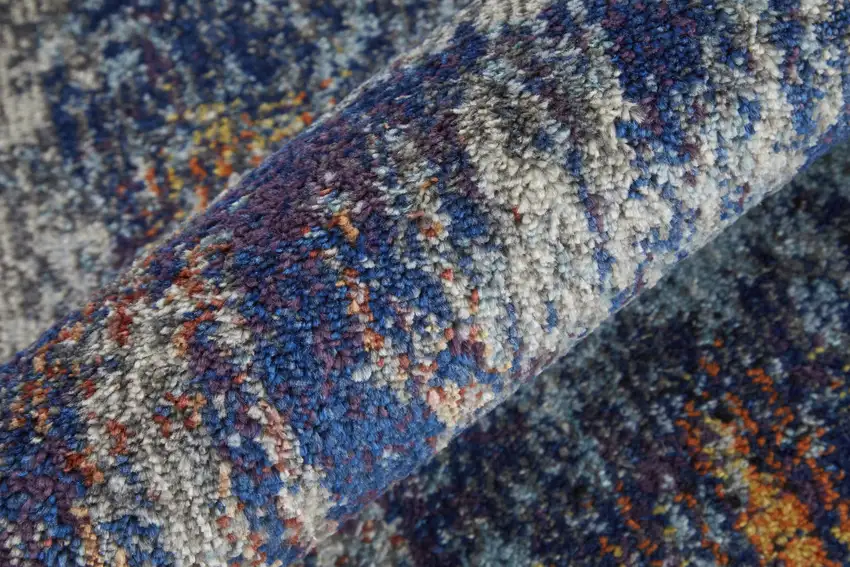 Ivory And Blue Abstract Power Loom Distressed Stain Resistant Area Rug Photo 9
