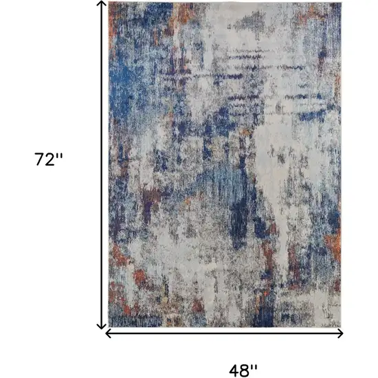 Ivory And Blue Abstract Power Loom Distressed Stain Resistant Area Rug Photo 10