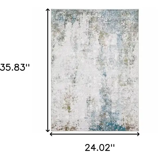 Ivory And Blue Abstract Printed Stain Resistant Non Skid Area Rug Photo 3