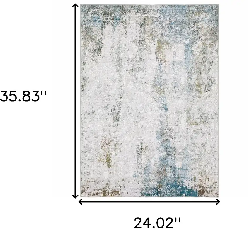 Ivory And Blue Abstract Printed Stain Resistant Non Skid Area Rug Photo 3