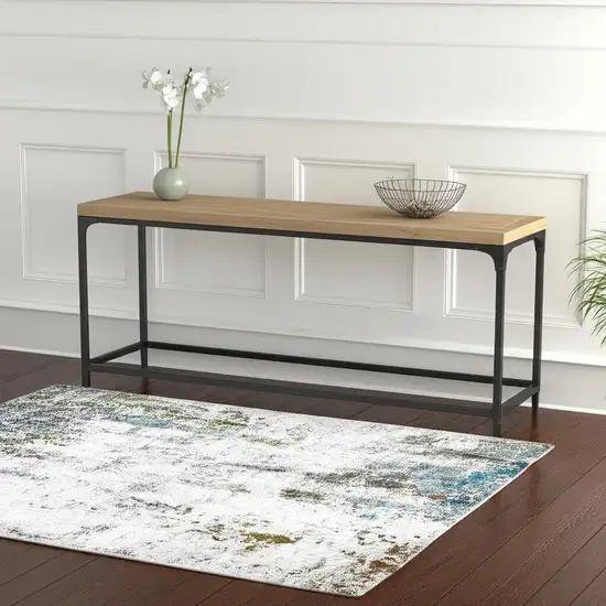 Ivory And Blue Abstract Printed Stain Resistant Non Skid Area Rug Photo 1