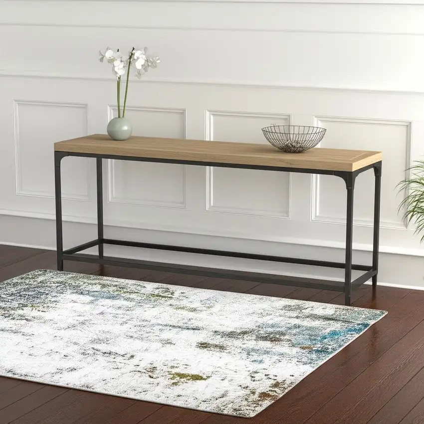 Ivory And Blue Abstract Printed Stain Resistant Non Skid Area Rug Photo 1