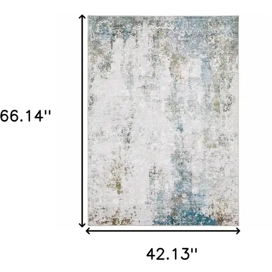 Ivory And Blue Abstract Printed Stain Resistant Non Skid Area Rug Photo 3