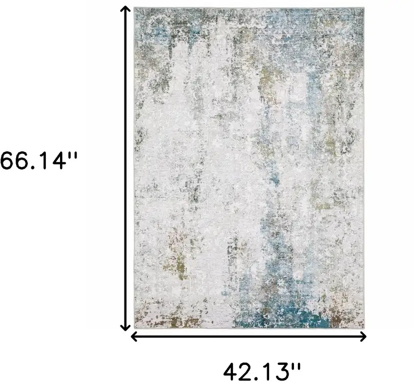 Ivory And Blue Abstract Printed Stain Resistant Non Skid Area Rug Photo 3