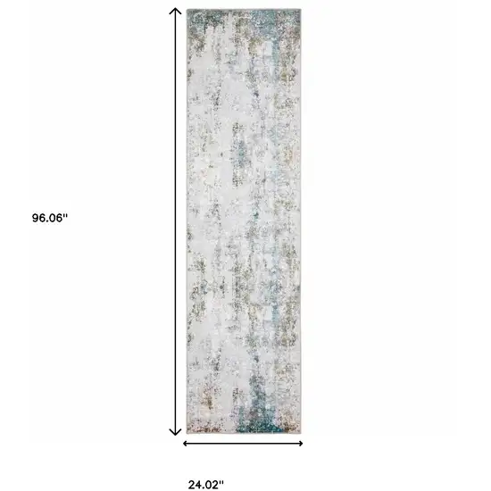 Ivory And Blue Abstract Printed Stain Resistant Non Skid Runner Rug Photo 3